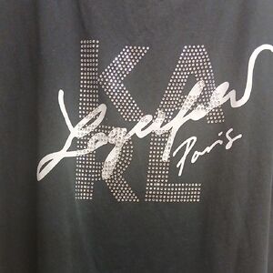 KARL LAGERFELD Black With Rhinestone Studed Logo Top Size 2XL